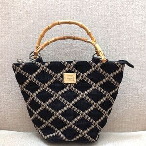 Longaberger Black and Tan Handbag Tote with Bamboo Handles Vintage